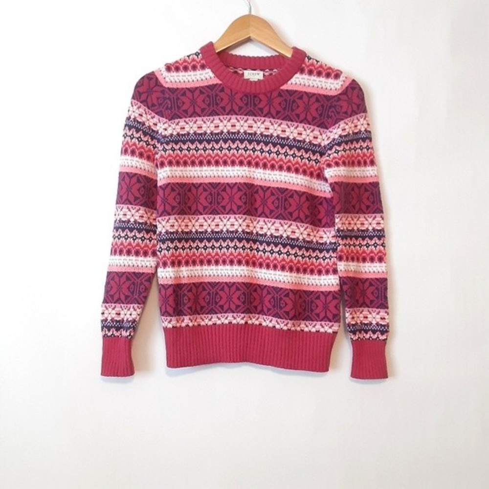 J. Crew Fair Isle sweater soft thick pullover pink purple striped women size XXS